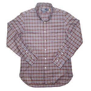 Polo Ralph Lauren Indian Madras Shirt Men Medium Blue Red Gray Plaid Button Down